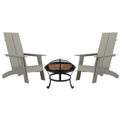Emma And Oliver Set Of 2 Modern All-Weather Poly Resin Adirondack Rocking Chairs With A Wood Burning Fire Pit For Outdoor Use 1 Emma And Oliver Set Of 2 Modern All-Weather Poly Resin Adirondack Rocking Chairs With A Wood Burning Fire Pit For Outdoor Use