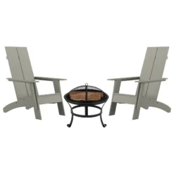 Merrick Lane Outdoor Set With Modern Adirondack Rocking Chairs & Wood Burning Fire Pit, Poker & Spark Screen -Outdoor Garden Store GUEST b75b3551 1340 4170 84fb 567c117cd11c