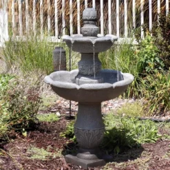 Sunnydaze Decor Sunnydaze 50"H Electric Fiberglass Reinforced Concrete 2-Tier French Garden Design Outdoor Water Fountain, Dusty Gray -Outdoor Garden Store GUEST b7d0d340 7702 48e4 a759 40a007165877