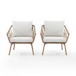 Juniper 2pk Outdoor Wicker Arm Chairs - Cream/Natural - Crosley -Outdoor Garden Store GUEST b84d6c62 ecb9 42a9 9d73 2c01a8f17574