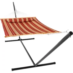 Sunnydaze Decor Sunnydaze 2-Person Quilted Fabric Spreader Bar Hammock With Detachable Pillow And Stand - 400 Lb Weight Capacity/15' Stand -Outdoor Garden Store GUEST b87432ae 7edb 4edd a656 974fa8a3fb96