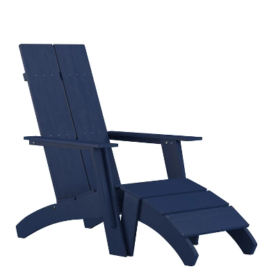 Emma And Oliver Indoor/Outdoor Modern 2-Slat Adirondack Style Chair And Footrest 11 Emma And Oliver Indoor/Outdoor Modern 2-Slat Adirondack Style Chair And Footrest - Image 11