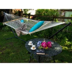 The Hamptons Collection 144” White Adjustable Two Person Cotton Rope Hammock