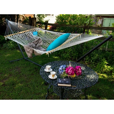 The Hamptons Collection 144” White Adjustable Two Person Cotton Rope Hammock