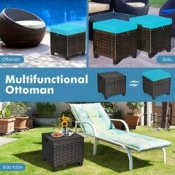 Costway 2PCS Patio Rattan Ottoman Cushioned Seat W/ Foot Rest Turquoise -Outdoor Garden Store GUEST bbb99ab8 98d3 4c50 aed0 a068c3f5a76d