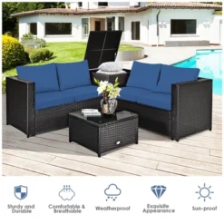 Costway 4PCS Patio Rattan Furniture Set Cushioned Loveseat Storage Table Navy -Outdoor Garden Store GUEST bbf179a7 f6e6 42c5 a88c ff3f7959ee80