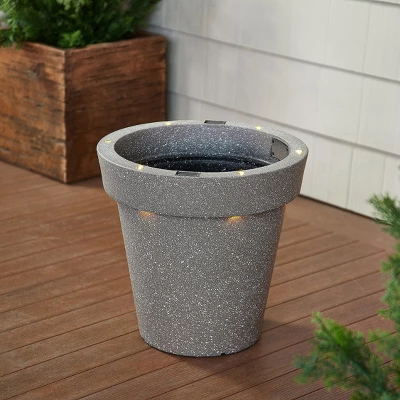 Evergreen 16" Solar Round Planter, Cement 1 Evergreen 16" Solar Round Planter, Cement