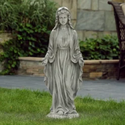 LuxenHome 30.5" H Virgin Mary Indoor Outdoor Statue Garden Statues, Gray Or Ivory -Outdoor Garden Store GUEST bd557843 8f00 430a 949b e5ee18fd61ec