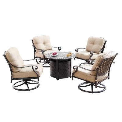 Oakland Living 5pc Aluminum Outdoor Patio Fire Pit Dining With 34" Round Fire Table Copper/Beige 1 Oakland Living 5pc Aluminum Outdoor Patio Fire Pit Dining With 34" Round Fire Table Copper/Beige
