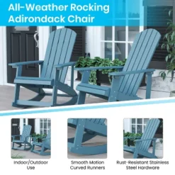 Flash Furniture Set Of 2 Savannah All-Weather Poly Resin Wood Adirondack Rocking Chairs With Side Table -Outdoor Garden Store GUEST be37fbfe 312d 4e76 a22a a630598f161e
