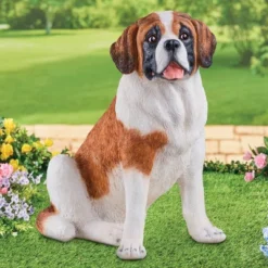 Collections Etc Hand-Painted Realistic Saint Bernard Garden Statue 11 X 16 X 16.25