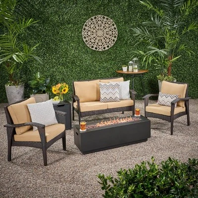 Kahala 5pc Wicker Chat Set With Fire Table - Christopher Knight Home 7 Kahala 5pc Wicker Chat Set With Fire Table - Christopher Knight Home - Image 7