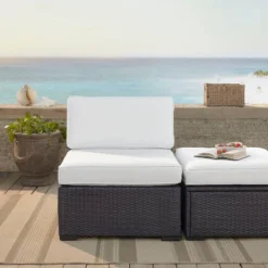 Biscayne Armless Chair With White Cushions Brown - Crosley 11 Biscayne Armless Chair With White Cushions Brown - Crosley -Outdoor Garden Store GUEST c138793b 0134 4577 96ab fc60e50f74a7