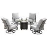5pc Outdoor Dining Set With 34" Aluminum Round Basket Weave Design Fire Table, Deep Seating Swivel Rocking Chairs & Covers - Oakland Living