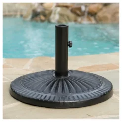 Syros Round Resin And Steel Umbrella Base - Black - Christopher Knight Home -Outdoor Garden Store GUEST c354188b cca1 4bae bdb9 fbc294f50de1