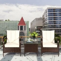 Costway 3 PCS Patio Wicker Rattan Furniture Set Coffee Table & 2 Rattan Chair W/Cushions -Outdoor Garden Store GUEST c43d0d25 5e76 4311 9b84 cacee4e5ce5f