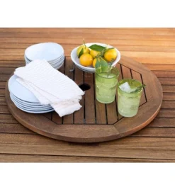 Plow & Hearth Eucalyptus Wood Lazy Susan, Lancaster Outdoor Furniture Collection
