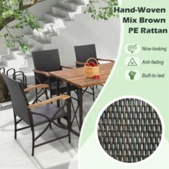 Costway 7 PCS Patio Rattan Dining Set Acacia Wood Table 6 Wicker Chairs With Umbrella Hole -Outdoor Garden Store GUEST c4e9ad98 e106 4f90 90f0 589675081360