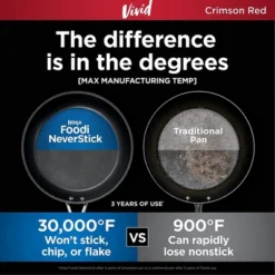 Ninja Foodi NeverStick Vivid Oven Safe All Range Non Stick 8" Fry Pan With Cool Touch Silicone Handle, Crimson Red