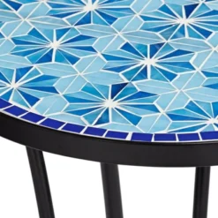 Teal Island Designs Modern Black Round Outdoor Accent Side Table 14" Wide Blue Star Mosaic Tabletop For Front Porch Patio Home House -Outdoor Garden Store GUEST c5ddbe13 ca93 43c7 b280 7609b24cf6b8