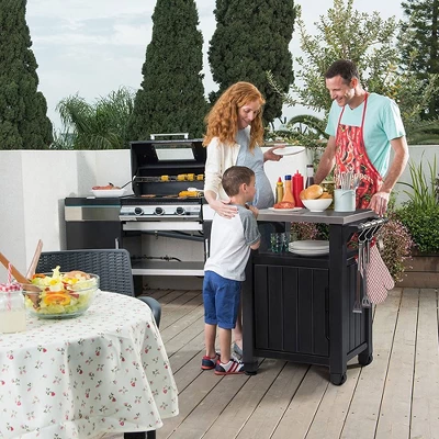 Keter Unity Portable 40 Gal Outdoor Table And Storage Cabinet W/ Accessory Hooks, Stainless Steel Top For Patio Kitchen Island Or Bar Cart 3 Keter Unity Portable 40 Gal Outdoor Table And Storage Cabinet W/ Accessory Hooks, Stainless Steel Top For Patio Kitchen Island Or Bar Cart - Image 3