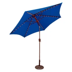 9' X 9' Round Lighted Patio Umbrella - Blue - Tropishade