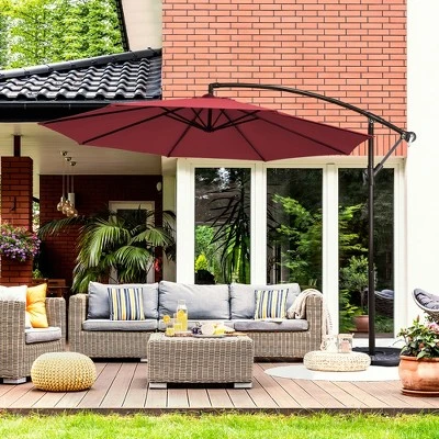 Costway 10FT Patio Offset Hanging Umbrella Easy Tilt Adjustment 8 Ribs Backyard BurgundyBeigeTanBlue 13 Costway 10FT Patio Offset Hanging Umbrella Easy Tilt Adjustment 8 Ribs Backyard BurgundyBeigeTanBlue - Image 13