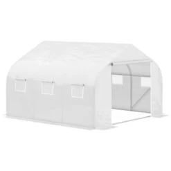 Outsunny 11.5' X 9.8' X 6.5' Outdoor Walk-In Tunnel Greenhouse Hot House With Roll-up Windows, Zippered Door, PE Cover, White -Outdoor Garden Store GUEST ca9f4144 5014 46bf 90c2 34330dd6ce3e