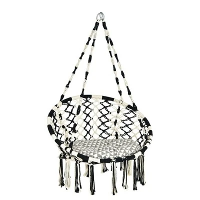 Costway Hanging Hammock Chair With Cushion Macrame Swing Cotton Rope Indoor Outdoor 9 Costway Hanging Hammock Chair With Cushion Macrame Swing Cotton Rope Indoor Outdoor - Image 9