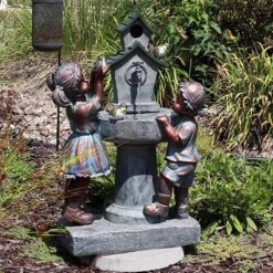 Sunnydaze Decor Sunnydaze 30"H Electric Polyresin Boy And Girl At Bird Bath Outdoor Water Fountain -Outdoor Garden Store GUEST cb32f14f 59b5 4bfd 9532 25e05c33384d