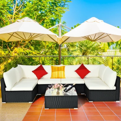Costway 7PCS Patio Rattan Sofa Set Sectional Conversation Furniture Set Garden 2 Costway 7PCS Patio Rattan Sofa Set Sectional Conversation Furniture Set Garden - Image 2