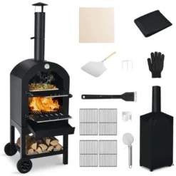 Costway Outdoor Pizza Oven Wood Fire Pizza Maker Grill W/ Pizza Stone & Waterproof Cover -Outdoor Garden Store GUEST cc3aa2e7 5c4c 4b7b 810f 6bb8e6f9a947