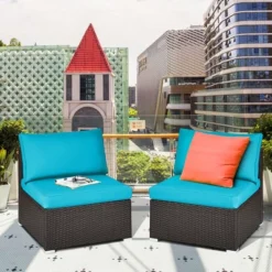 Costway 2PCS Patio Rattan Armless Sofa Sectional Conversation Furniture Set W/Cushion -Outdoor Garden Store GUEST cc500039 5a71 4a0d 81f0 6eb37849f89a