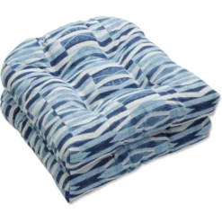 Set Of 2 Outdoor/Indoor Wicker Seat Cushions Nevis Waves - Pillow Perfect -Outdoor Garden Store GUEST cd3747d7 0345 492f a8ae 7f58d62d54f7