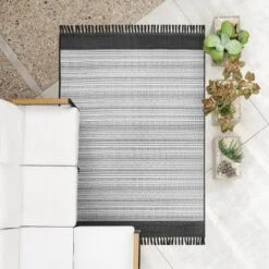 5' X 7' Outdoor Rug Striped Fringe Black - Project 62™ -Outdoor Garden Store GUEST cd564f5b 1bfc 4256 a3d9 97e6d89b24db