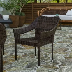 Merrick Lane Weather Resistant Indoor/Outdoor Stacking Patio Dining Chair With Steel Frame And PE Rattan
