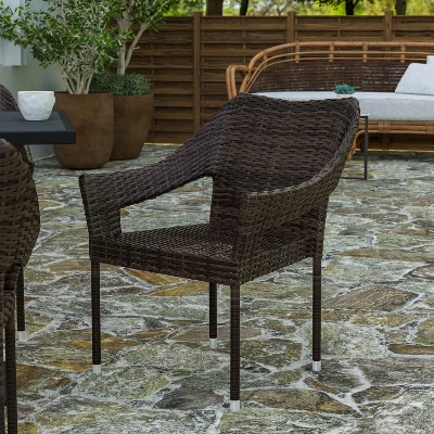 Merrick Lane Weather Resistant Indoor/Outdoor Stacking Patio Dining Chair With Steel Frame And PE Rattan 1 Merrick Lane Weather Resistant Indoor/Outdoor Stacking Patio Dining Chair With Steel Frame And PE Rattan