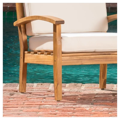 Peyton 4pk Acacia Wood Patio Club Chairs W/ Cushions - Beige - Christopher Knight Home 3 Peyton 4pk Acacia Wood Patio Club Chairs W/ Cushions - Beige - Christopher Knight Home - Image 3