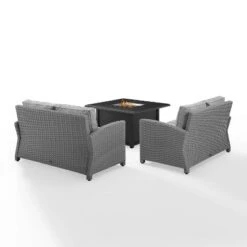 Bradenton 3pc Wicker Loveseat Set With Fire Table - Gray - Crosley -Outdoor Garden Store GUEST cf83316a b7a5 400d a2a7 49a667dab4d8