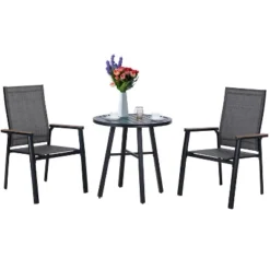 3pc Patio Dining Set With Small Round Steel Table & Sling Chairs - Captiva Designs