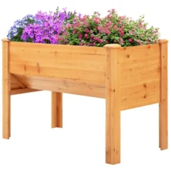 Outsunny 48'' Fir Wood Raised Garden Bed With Tool Hooks, Elevated Planter Box Stand With Unique Funnel Design For Backyard, Patio To Grow Vegetables -Outdoor Garden Store GUEST d01f9e1b 6884 413e b89e e4cd8245a413