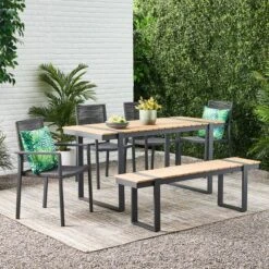 Quay 6pc Outdoor Aluminum Dining Set - Natural/Gray/Dark Gray - Christopher Knight Home