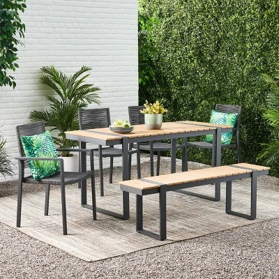 Quay 6pc Outdoor Aluminum Dining Set - Natural/Gray/Dark Gray - Christopher Knight Home 1 Quay 6pc Outdoor Aluminum Dining Set - Natural/Gray/Dark Gray - Christopher Knight Home