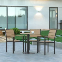 Emma And Oliver Outdoor Stacking Side Chair With Faux Teak Poly Slat Seat, Back And Arms And Metal Frame 15 Emma And Oliver Outdoor Stacking Side Chair With Faux Teak Poly Slat Seat, Back And Arms And Metal Frame -Outdoor Garden Store GUEST d0bb4d7b af1b 4c9f aaac 134ceb894d77