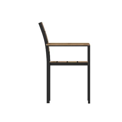 Emma And Oliver Outdoor Stacking Side Chair With Faux Teak Poly Slat Seat, Back And Arms And Metal Frame 9 Emma And Oliver Outdoor Stacking Side Chair With Faux Teak Poly Slat Seat, Back And Arms And Metal Frame - Image 9