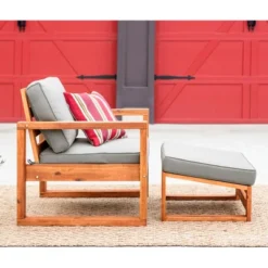 Galia 2pc Square Leg Acacia Wood Chair And Ottoman With Cushions - Brown - Saracina Home -Outdoor Garden Store GUEST d0dacf2f a35c 4c8a b4d6 e405ffed1b5c