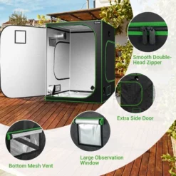 Costway 5x5 Grow Tent, 60''x60''x80'' High Reflective Mylar W/Observation Window GrayBlack -Outdoor Garden Store GUEST d0fb3d07 1232 46ac a3d6 c25eec722b48