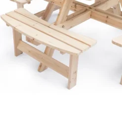 Gardenised Wooden Outdoor Patio Garden Round Picnic Table With Bench, 8 Person- Natural -Outdoor Garden Store GUEST d151cbed b5eb 4b8a b036 1f1a02e40b99
