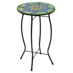 Northlight 19" Green And Blue Peacock Flower Tail Glass Patio Side Table -Outdoor Garden Store GUEST d1c196fd b3fd 4bc7 bb25 5a90483b4803