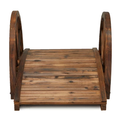 JOMEED CC77 3.3 Foot Natural Fir Wood Backyard Garden Arched Footbridge With Half-Wheel Style Railings For Small Creeks Or Streams, Brown Stain 2 JOMEED CC77 3.3 Foot Natural Fir Wood Backyard Garden Arched Footbridge With Half-Wheel Style Railings For Small Creeks Or Streams, Brown Stain - Image 2